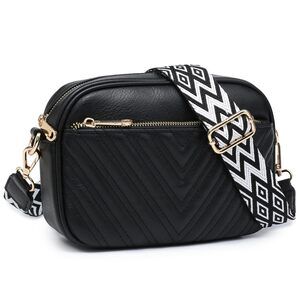 5974 Crossbody Bags Triple Zip Vegan Leather Camera Purses Small Shoulder